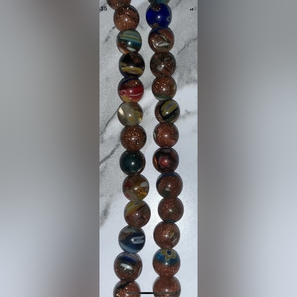 19” Unique Handmade Sunstone/Millefiori Beaded Necklace With Wooden Cross, New! - Picture 3 of 4